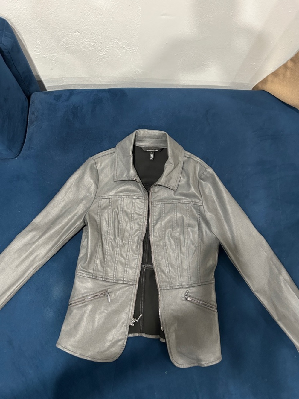 White House Black Market Metallic Silver Faux Leather Zip Jacket